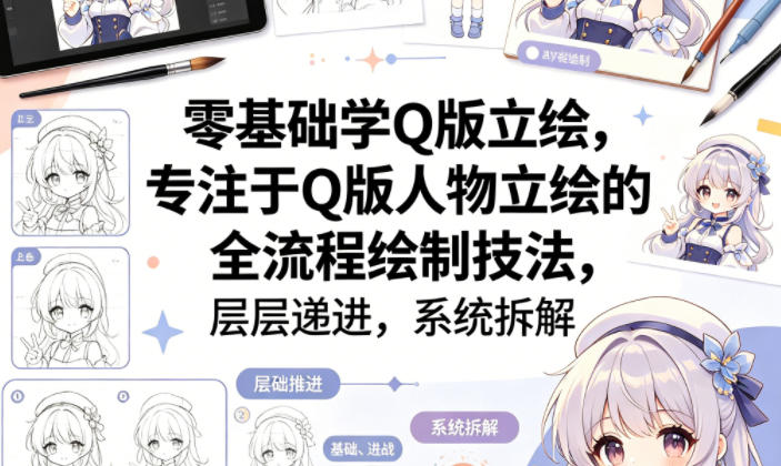 零基础学Q版立绘，专注于Q版人物立绘的全流程绘制技法，层层递进，系统拆解-阿牛笔记