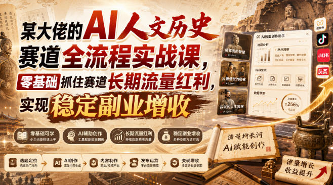 某大佬的AI人文历史赛道全流程实战课,零基础抓住赛道长期流量红利,实现稳定副业增收-阿牛笔记
