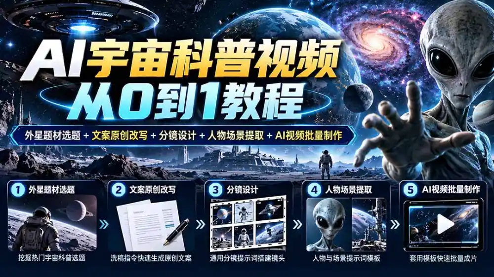 AI宇宙科普视频从0到1教程｜外星题材选题+文案原创改写+分镜设计+人物场景提取+AI视频批量制作-阿牛笔记