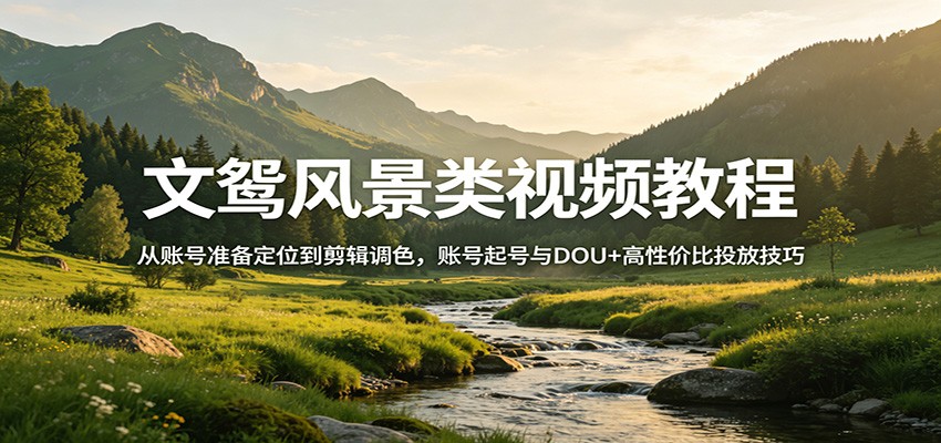 文鸳风景类视频教程:从账号准备定位到剪辑调色,账号起号与DOU+高性价比投放技巧-阿牛笔记