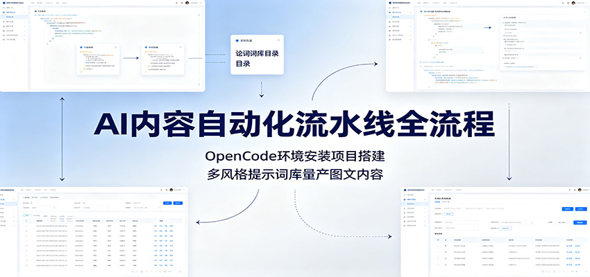 AI内容自动化流水线全流程：OpenCode环境安装项目搭建，多风格提示词库量产图文内容-阿牛笔记