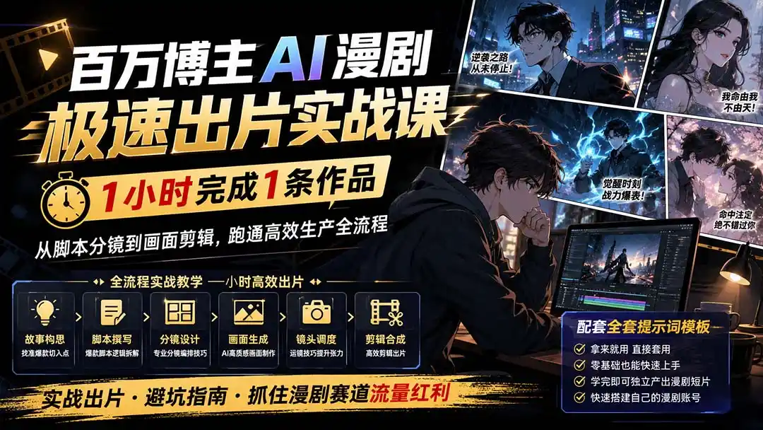 百万博主AI漫剧极速出片实战课：1小时产出条作品，从脚本分镜到画面剪辑，跑通高效生产全流程-阿牛笔记