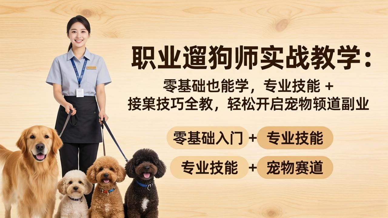 职业遛狗师实战教学：零基础也能学，专业技能 + 接单技巧全教，轻松开启宠物赛道副业-阿牛笔记