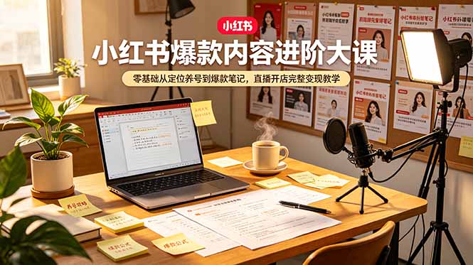 小红书爆款内容进阶大课，零基础从定位养号到爆款笔记，直播开店完整变现教学-阿牛笔记