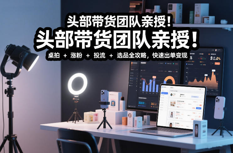 头部带货团队亲授！专业短视频实拍带货课：桌拍+涨粉+投流+选品全攻略，快速出单变现，月入2w+-阿牛笔记