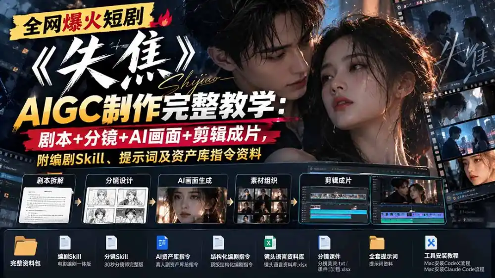全网爆火短剧《失焦》AIGC制作完整教学：剧本+分镜+AI画面+剪辑成片，附编剧Skill、提示词及资产库指令资料-阿牛笔记