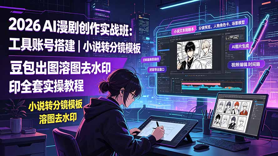 2026AI漫剧创作实战班：工具账号搭建｜小说转分镜模板｜豆包出图溶图去水印全套实操教程-阿牛笔记