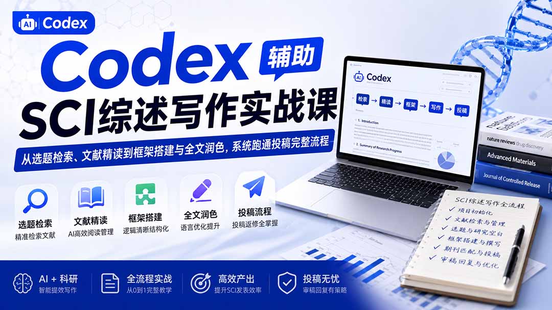 Codex辅助SCI综述写作实战课——从选题检索、文献精读到框架搭建与全文润色，系统跑通投稿完整流程-阿牛笔记