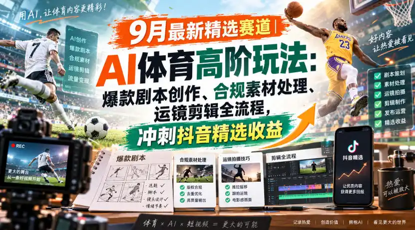 某大佬的9月最新精选赛道之AI体育顶级玩法，爆款剧本创作、版权规避、运镜剪辑全流程，稳拿抖音精选收益-阿牛笔记