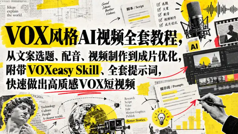 VOX风格AI视频全套教程，从文案选题、配音、视频制作到成片优化，附带VOXeasy Skill、全套提示词，快速做出高质感VOX短视频-阿牛笔记