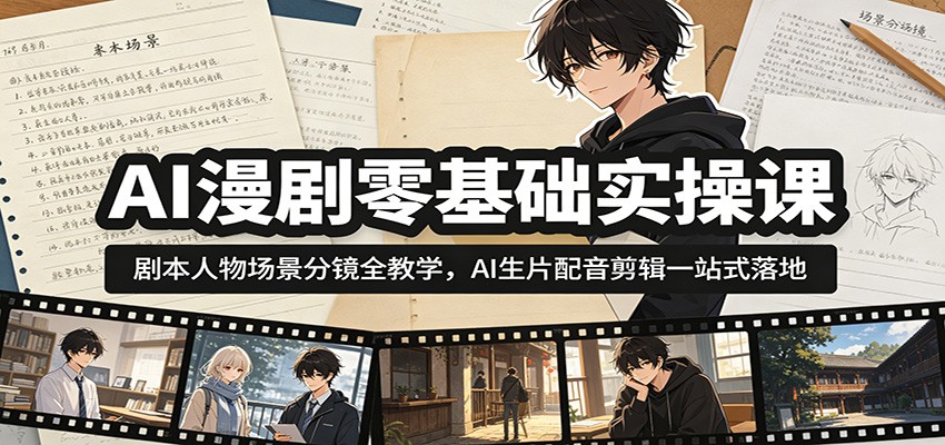 AI漫剧零基础实操课：剧本人物场景分镜全教学，AI生片配音剪辑一站式落地-阿牛笔记