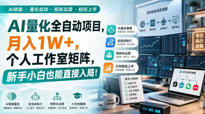 AI量化全自动项目，月入1W+，个人工作室矩阵，新手小白也能直接入局！【揭秘】-阿牛笔记