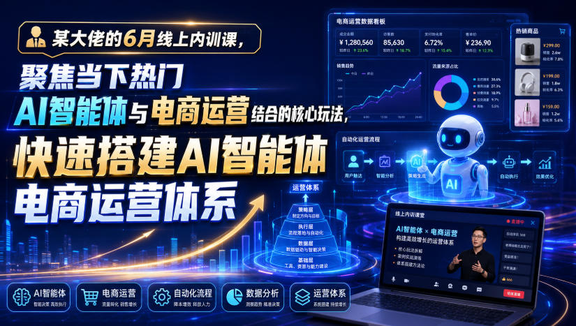 某大佬的6月线上内训课,聚焦当下热门AI智能体与电商运营结合的核心玩法,快速搭建AI智能体电商运营体系-阿牛笔记