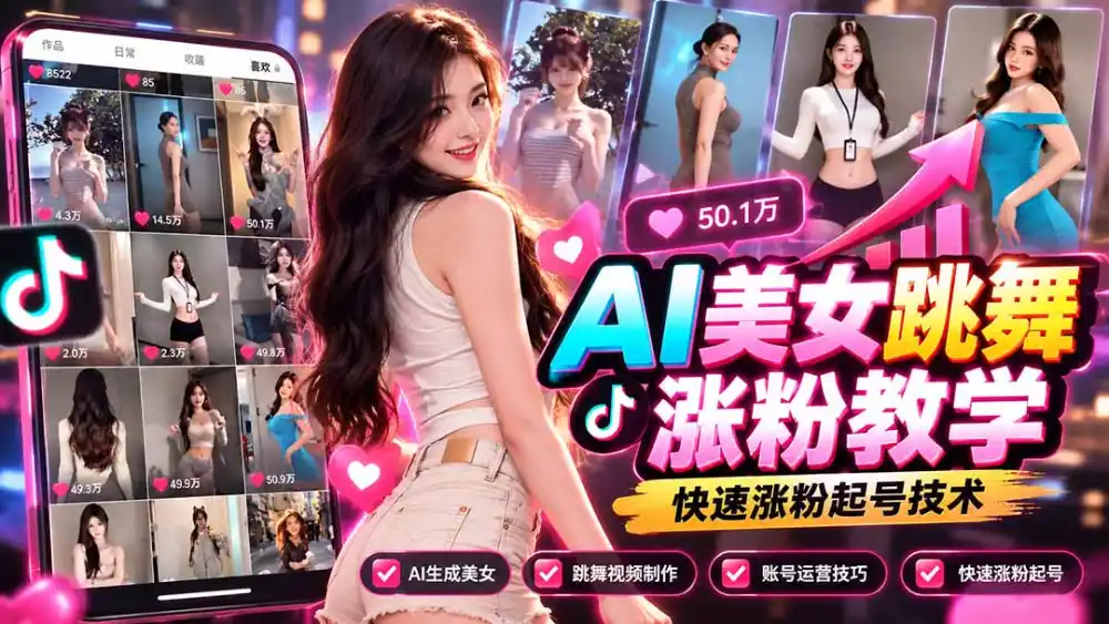 AI美女跳舞涨粉教学，AI生成美女，跳舞视频制作，账号运营与快速起号涨粉-阿牛笔记