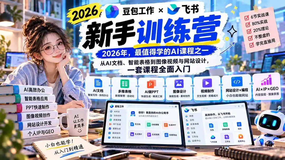 2026豆包工作+飞书新手训练营-9月新课:从AI文档、智能表格到图像视频与网站设计,一套课程全面入门 2026豆包工作+飞书新手训练营-9月新课:从AI文档、智能表格到图像视频与网站设计,一套课程全面入门