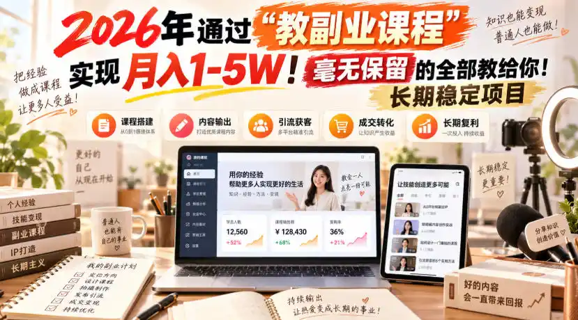 2026年通过“教副业课程”实现月入1-5W！毫无保留的全部教给你！长期稳定项目-阿牛笔记
