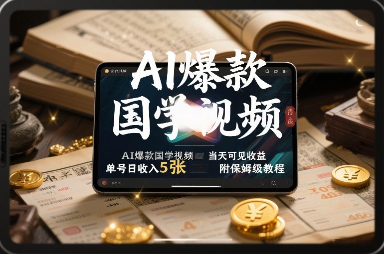 AI爆款国学视频，独家起号方法，小白直接上手，当天可见收益，单号日收入5张+附保姆级教程-阿牛笔记