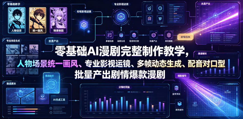 零基础AI漫剧完整制作教学,人物场景统一画风、专业影视运镜、多帧动态生成、配音对口型,批量产出剧情爆款漫剧-阿牛笔记