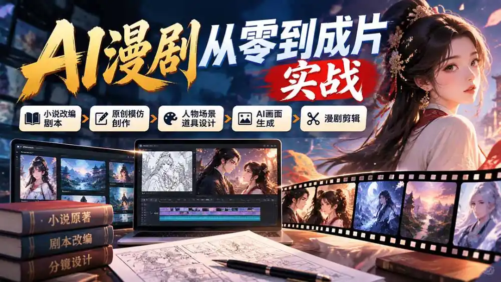 AI漫剧从零到成片实战:小说改编剧本、原创模仿创作、人物场景道具设计、AI画面生成与漫剧剪辑-阿牛笔记