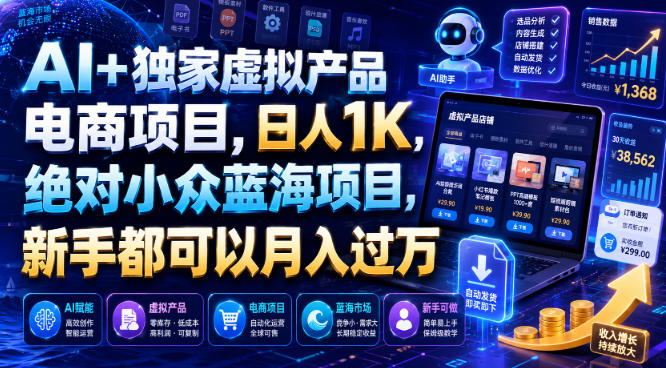 AI+独家虚拟产品电商项目,日人1K,绝对小众蓝海项目,新手都可以月入过万【揭秘】-阿牛笔记