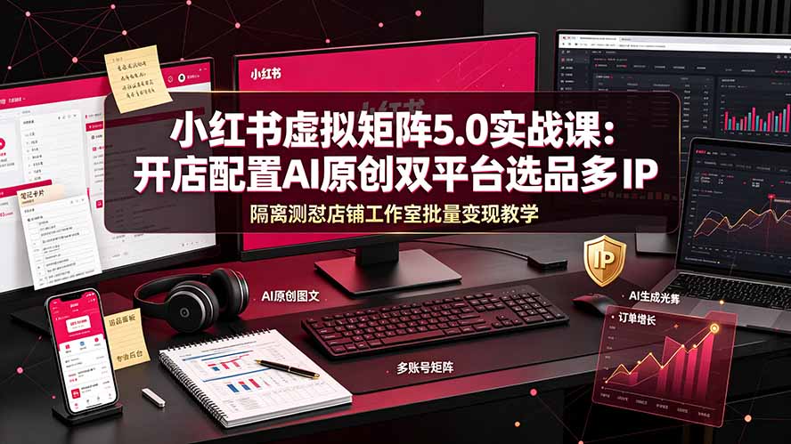 小红书虚拟矩阵5.0实战课:开店配置|AI原创|双平台选品|多IP隔离|测怼店铺工作室批量变现实操教学-阿牛笔记
