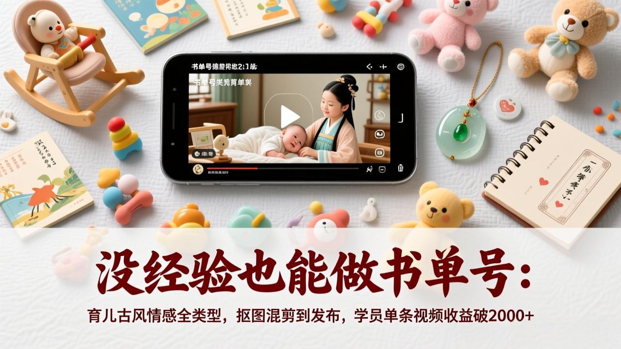 没经验也能做书单号：育儿古风情感全类型，抠图混剪到发布，学员单条视频收益破2000+-阿牛笔记