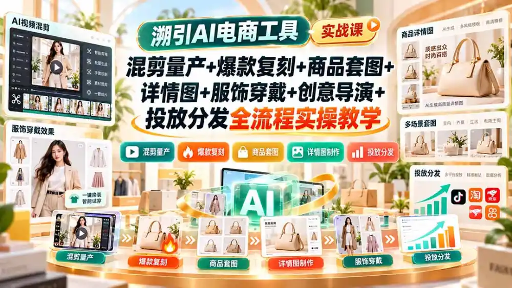 溯引AI电商工具实战课：混剪量产+爆款复刻+商品套图+详情图+服饰穿戴+创意导演+投放分发全流程实操教学-阿牛笔记