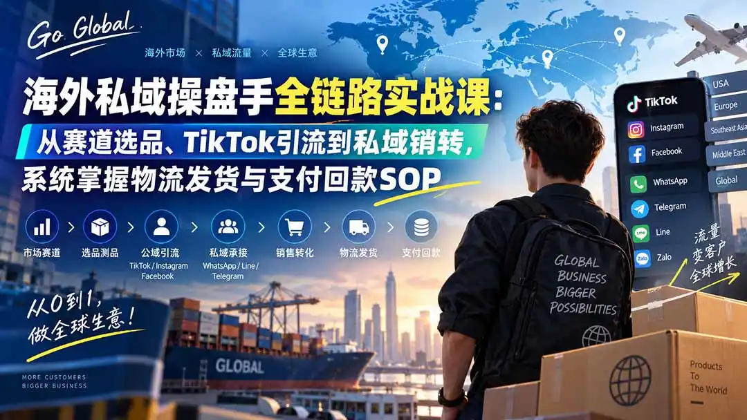 海外私域操盘手全链路实战课：从赛道选品、TikTok引流到私域销转，系统掌握物流发货与支付回款SOP-阿牛笔记