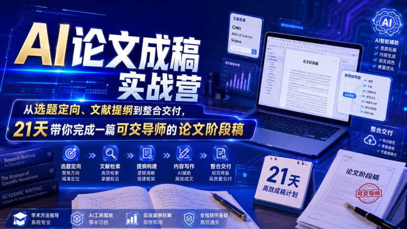 AI论文成稿实战营，从选题定向、文献提纲到整合交付，21天带你完成一篇可交导师的论文阶段稿-阿牛笔记