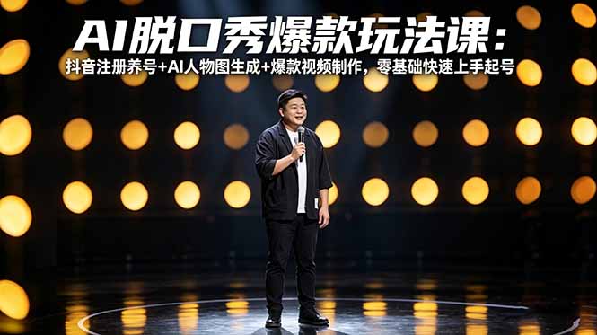 AI脱口秀爆款玩法课：抖音注册养号+AI人物图生成+爆款视频制作，零基础快速上手起号-阿牛笔记