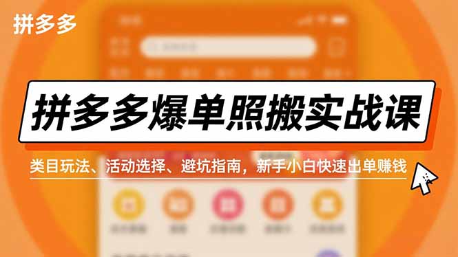拼多多爆单照搬实战课,类目玩法、活动选择、避坑指南,新手小白快速出单赚钱-阿牛笔记