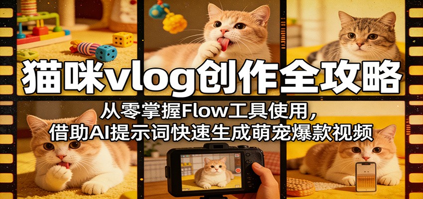 猫咪vlog创作全攻略：从零掌握Flow工具使用，借助AI提示词快速生成萌宠爆款视频-阿牛笔记