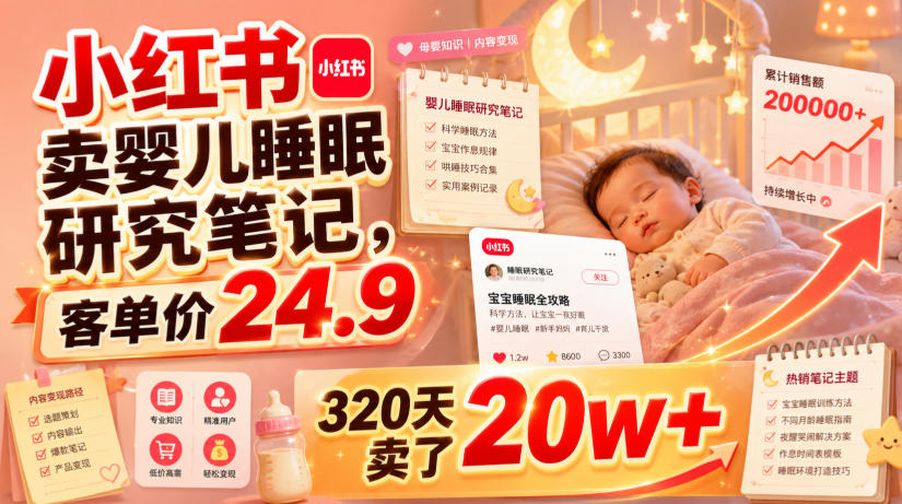 小红书卖婴儿睡眠研究笔记,客单价24.9,320天卖了20w+-阿牛笔记