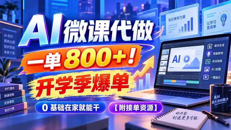 AI 微课代做,一单 800+!开学季爆单,0 基础在家就能干【附接单资源】 AI 微课代做,一单 800+!开学季爆单,0 基础在家就能干【附接单资源】