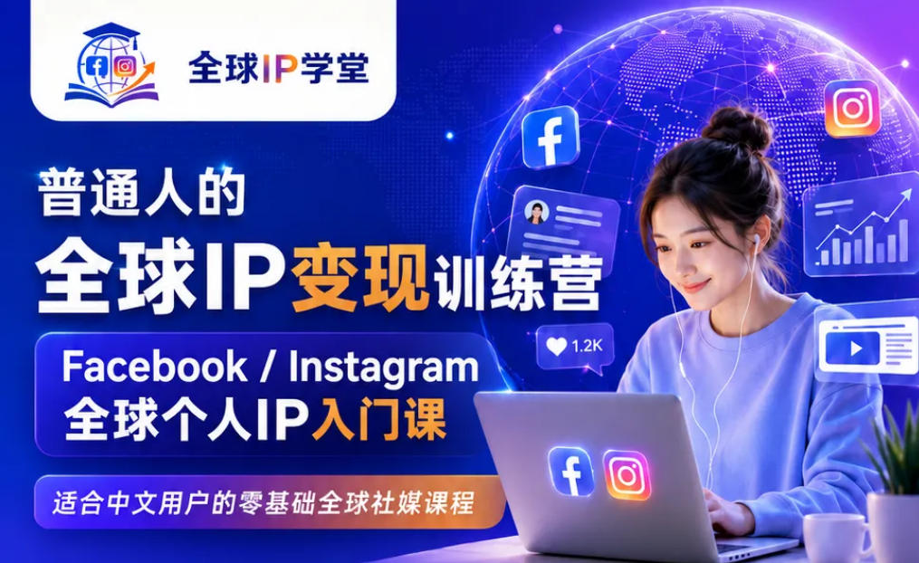 普通人的全球IP变现训练营，Facebook/Instagram全球个人IP入门课，零基础全球社媒课程-阿牛笔记