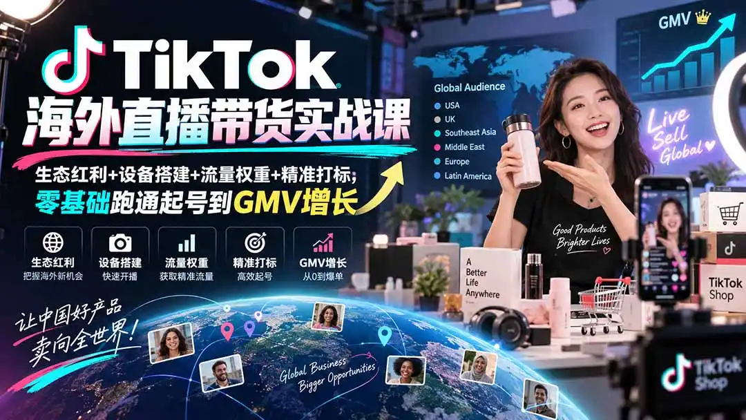 TikTok海外直播带货实战课｜生态红利+设备搭建+流量权重+精准打标，零基础跑通起号到GMV增长-阿牛笔记