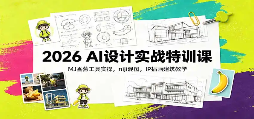 2026 AI设计实战特训课:MJ香蕉工具实操,niji混图,IP插画建筑教学-阿牛笔记