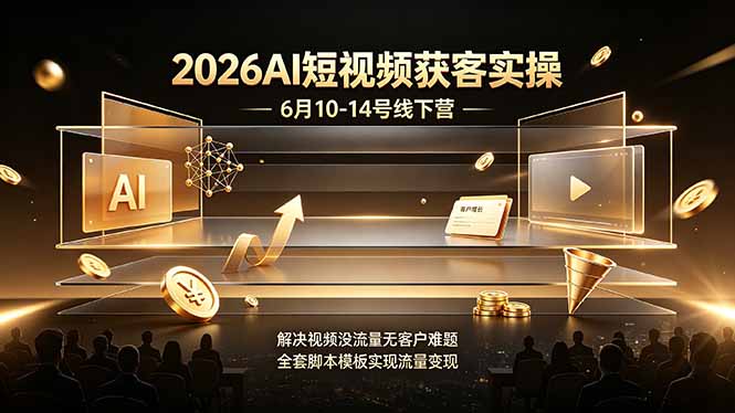 2026AI短视频获客实操6月10-14号线下营，解决视频没流量无客户难题，全套脚本模板实现流量变现-阿牛笔记