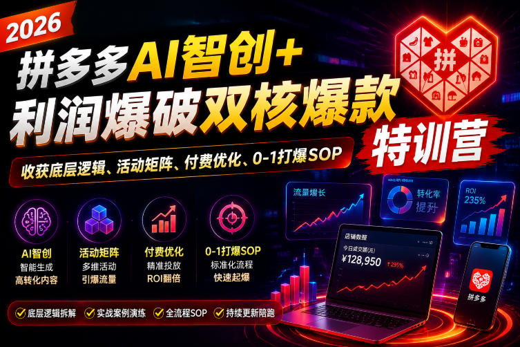 2026拼多多AI智创+利润爆破双核爆款特训营,收获底层逻辑、活动矩阵、付费优化、0-1打爆SOP-阿牛笔记