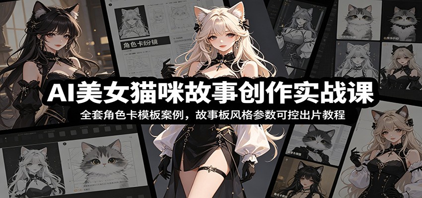 AI美女猫咪故事创作实战课：全套角色卡模板案例，故事板风格参数可控出片教程-阿牛笔记