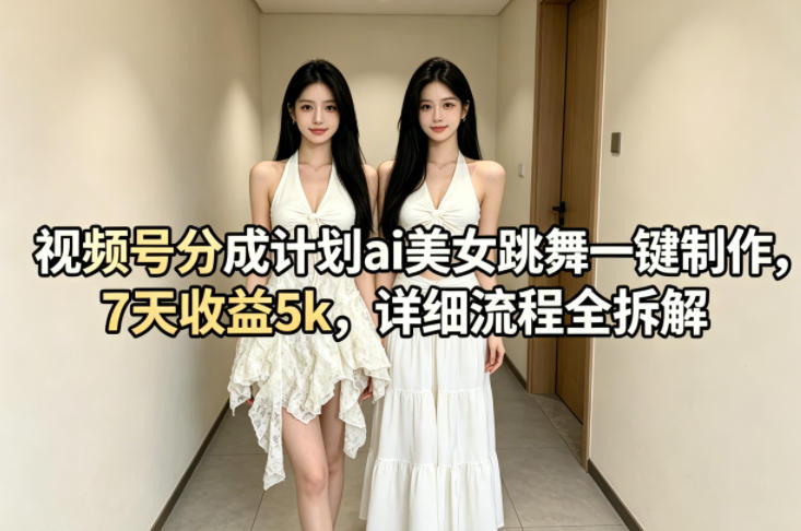 视频号分成计划ai美女跳舞一键制作，7天收益5k，详细流程全拆解-阿牛笔记