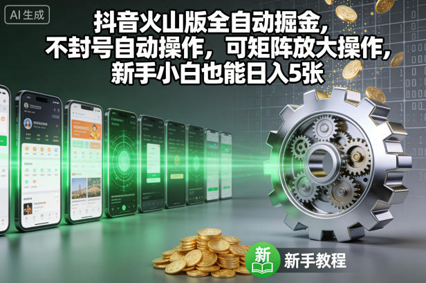 抖音火山版全自动掘金，不封号自动操作，可矩阵放大操作，新手小白也能日入5张【揭秘】-阿牛笔记