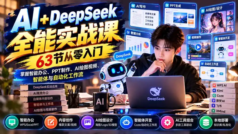 AI+DeepSeek全能实战课:63节从零入门,掌握智能办公、PPT制作、AI绘图视频、智能体与自动化工作流-阿牛笔记