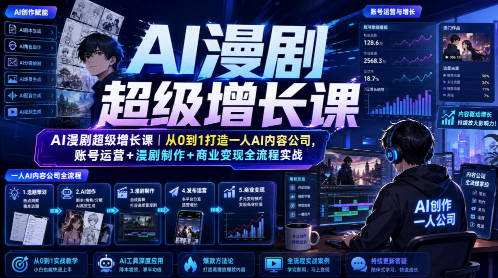 AI漫剧超级增长课|从0到1打造一人AI内容公司,账号运营+漫剧制作+商业变现全流程实战-阿牛笔记