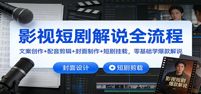 影视短剧解说全流程：文案创作+配音剪辑+封面制作+短剧挂载，零基础学爆款解说-阿牛笔记