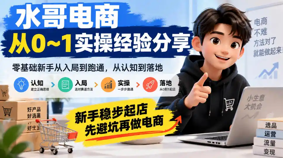 水哥电商从0~1实操经验分享,零基础新手从入局到跑通,从认知到落地,新手稳步起店,先避坑再做电商-阿牛笔记