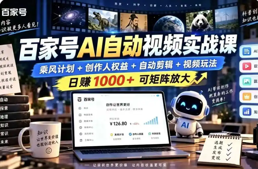 百家号自动矩阵玩法,长期可以做的项目,日入1k+,真正的睡后收入-阿牛笔记
