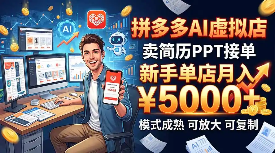 开一家拼多多虚拟店,用AI卖简历PPT,单店月入1w+,可放大 开一家拼多多虚拟店,用AI卖简历PPT,单店月入1w+,可放大