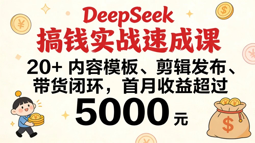 DeepSeek 搞钱实战速成课，20+ 内容模板、剪辑发布、带货闭环，首月收益超过 5000 元-阿牛笔记