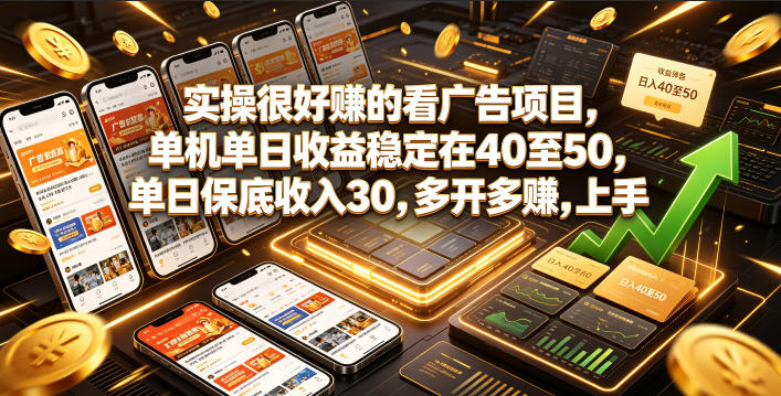 实操很好賺的看广告项目，单机单日收益稳定在40至50，单日保底收入30，多开多賺，上手就能变现【揭秘】-阿牛笔记